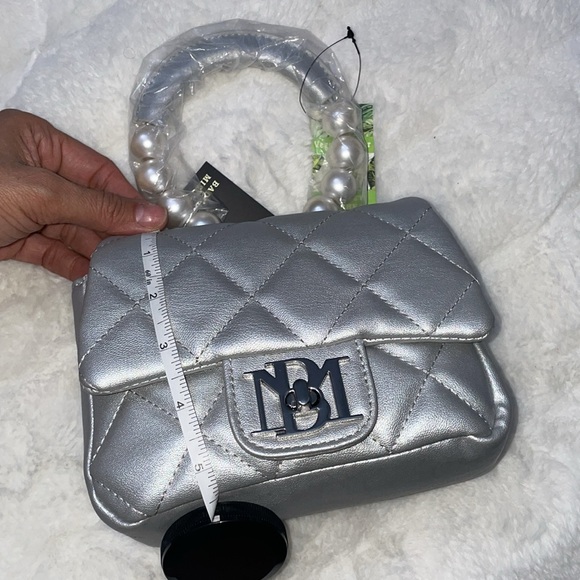 Badgley Mischka Mini Faux Pearl Embellished Top Handle Bag Silver - Picture 11 of 12